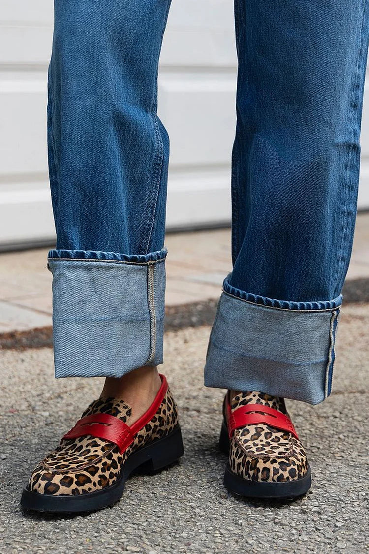 Ella & James | LEOPARD PRINT LOAFERS WITH RED DETAIL