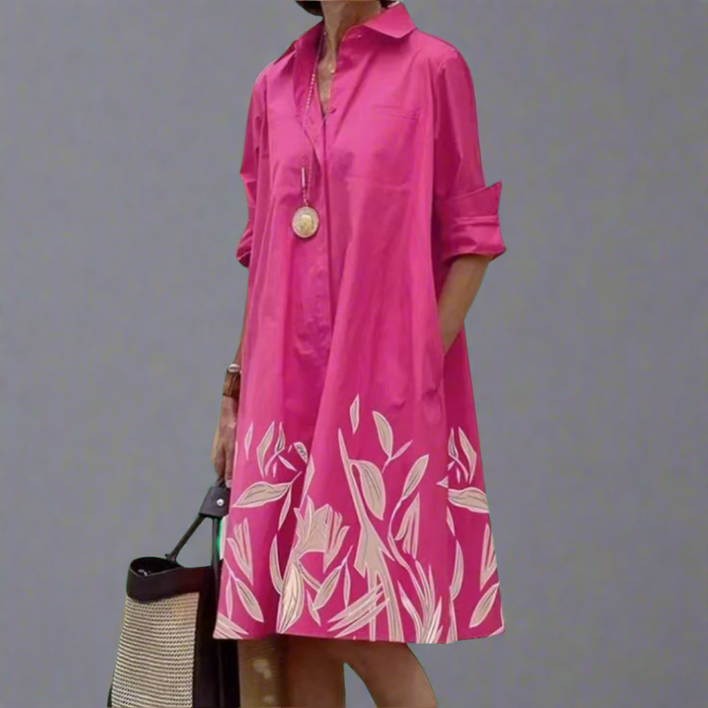 Xyla - Stylish Turn Down Collar Long Sleeve Dress