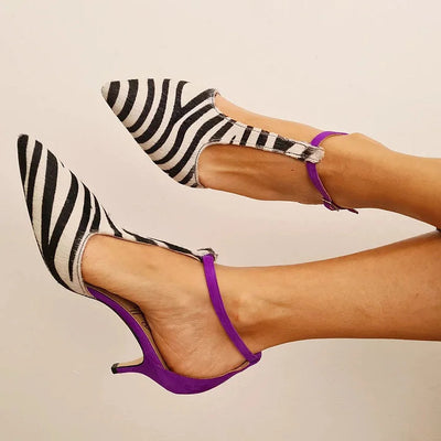 Ella & James | ZEBRA PRINT PUMP WITH PURPLE HEEL