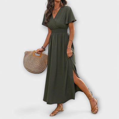 Heather - Elegant Boho Dress with V-Neck and Long Sleeves