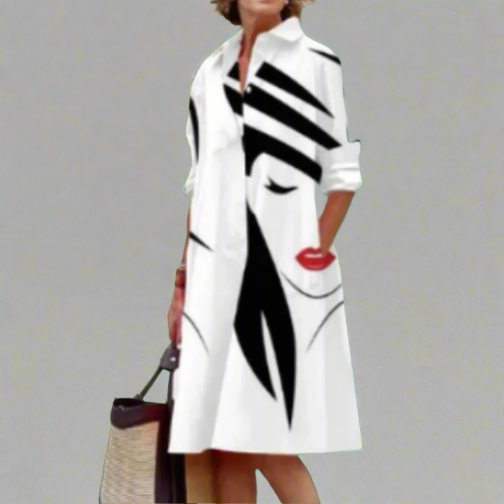 Noa - Stylish Face Pattern Shirt Dress