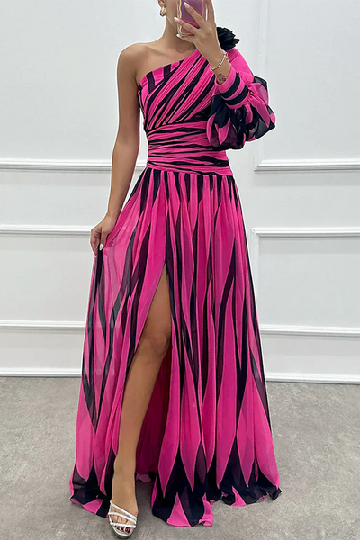 Shiloh - Elegant Striped One Shoulder Maxi Dress