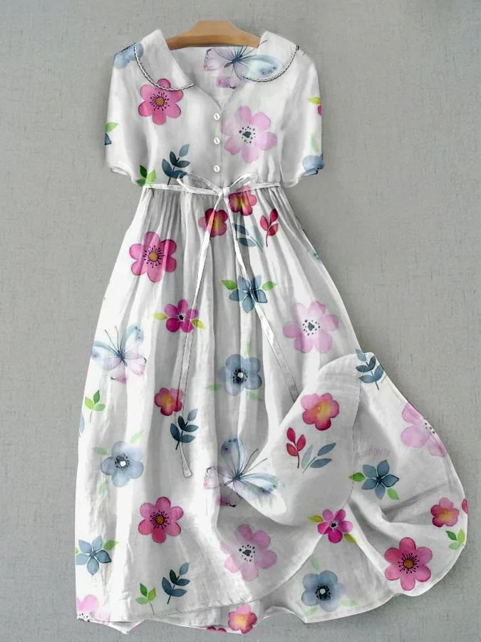 Lyric - Trendy Lace-Up Waist Floral Print Dress