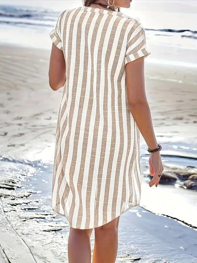 Soline™ | Striped Linen-Look Button Dress