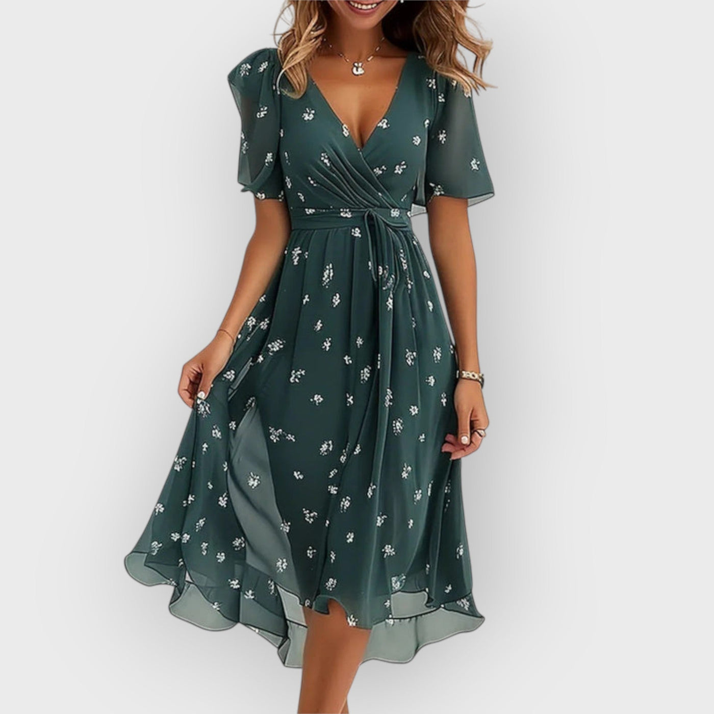 Daisy | Stylish V-Neck Floral Midi Dress