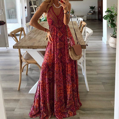 Wren - Boho Spaghetti Strap V-Neck Maxi Dress