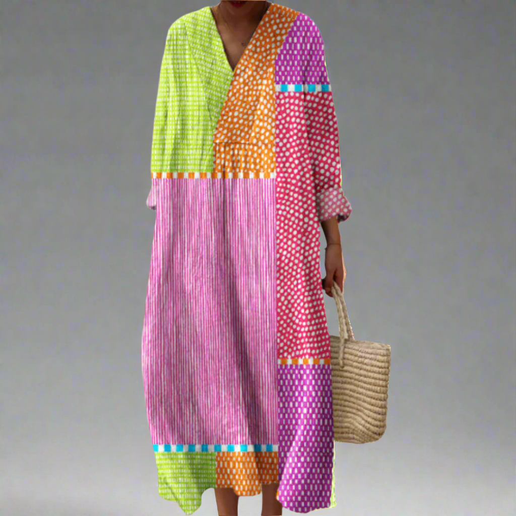 Barbara - Patchwork Polka Maxi Dress