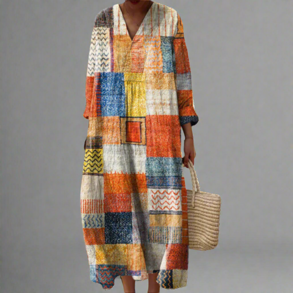 Marilyn - Patchwork Harmony Boho Maxi Dress