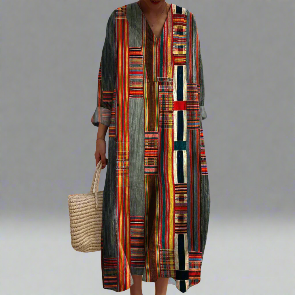 Marianne™ | Geometric Striped Boho Maxi Dress