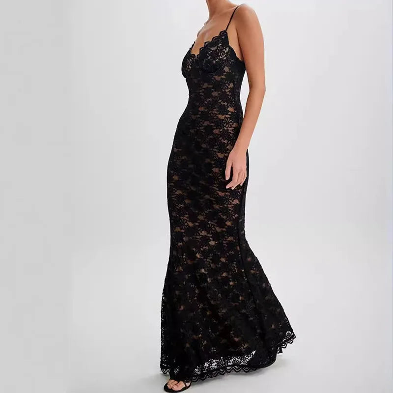 Selene – Black Lace Midi Dress