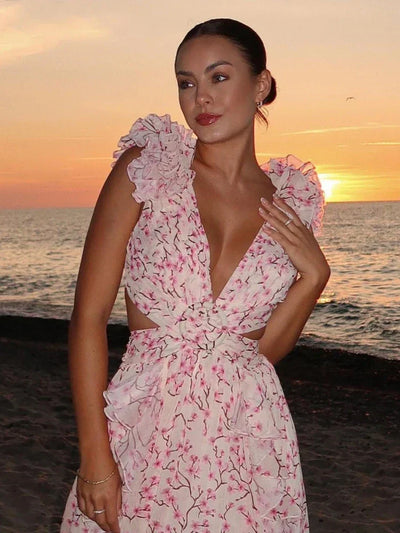 Lexi - Elegant Backless Ruffles Maxi Dress