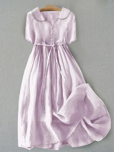 Isla - Elegant Cotton Linen Mid Sleeve Dress