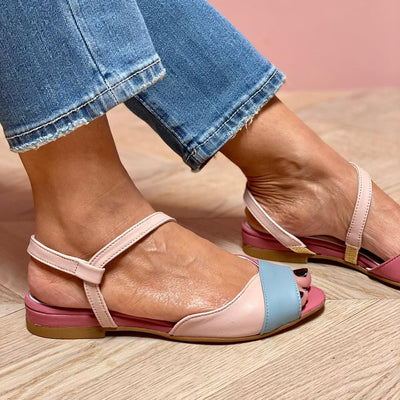 Roselina | Asymmetrical color-block pink sandals